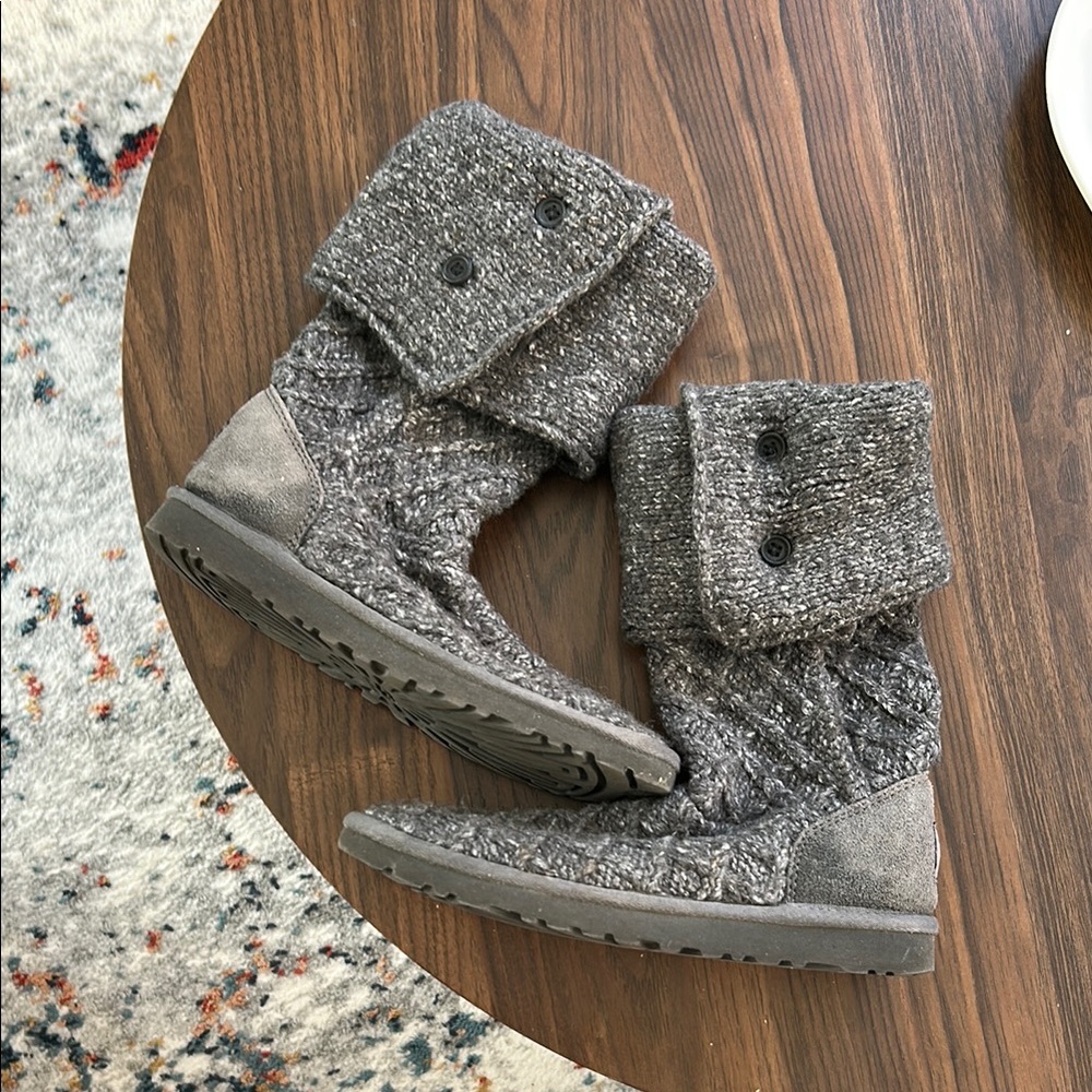 UGG Gray Knit Button-Up Cardigan Sweater Boots